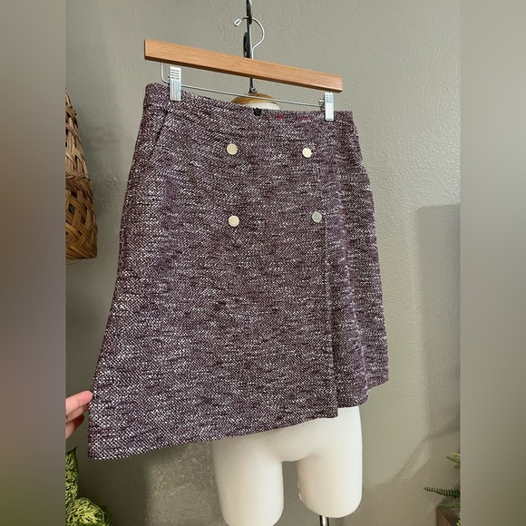 ☑️HUGO BOSS RED LABEL A LINE BUTTON FRONT TWEED WRAP MINI SKIRT - Picture 2 of 12